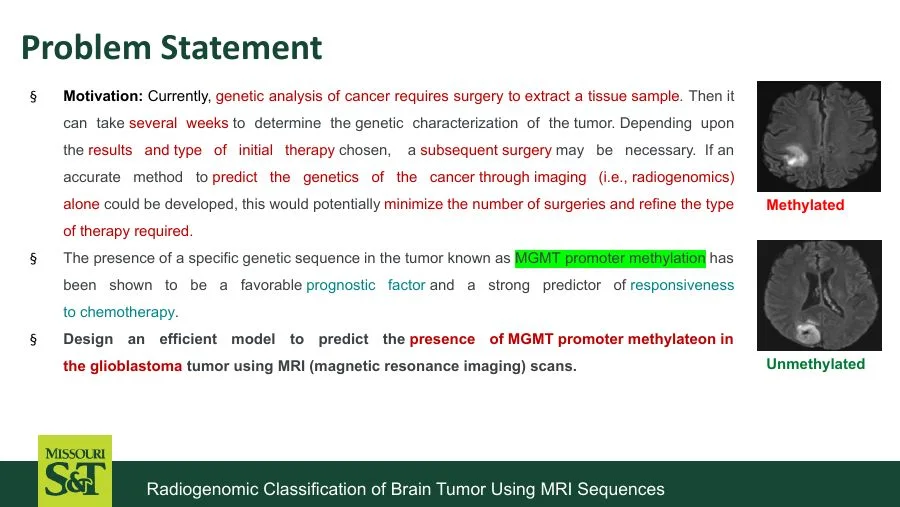 Radiogenomic brain tumor classification problem illustrated with MRI sequences